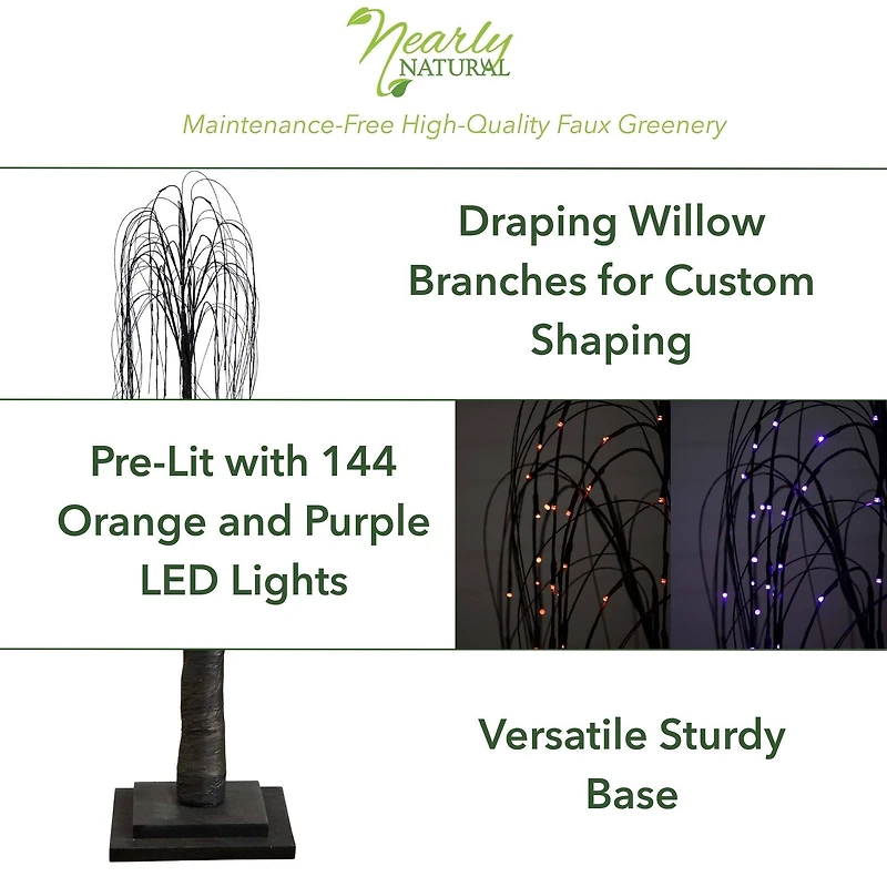 5ft. Orange & Purple LED Pre-Lit Halloween Black Willow Artificial Fall Tree