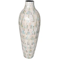 28" White Mother of Pearl Handmade Mosaic Inspired Vase with Pastel Blue & Pink Accents