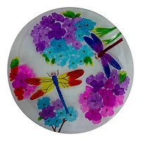 18'' Pink and Purple Dragonflies Hand Painted Glass Birdbath