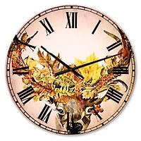 Designart Roe Deer with Flowers Traditional Wall Clock