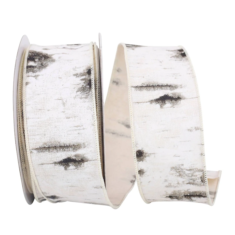 JAM Paper 2.5" x 25yd. White Birch Tree Bark Forest Wired Edge Ribbon