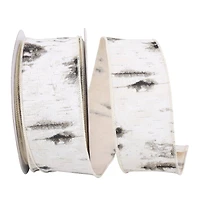 JAM Paper 2.5" x 25yd. White Birch Tree Bark Forest Wired Edge Ribbon