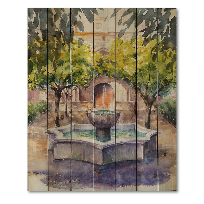 Designart - Small Fountain Picture With Trees In The Village