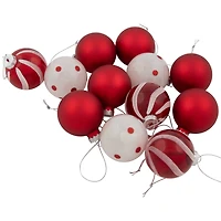 12ct. 1.75" 2-Finish Red & White Glass Ball Ornaments