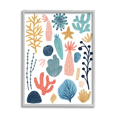 Stupell Industries Coral Reef Ocean Life Playful Pastel Sea Plants in Gray Frame Wall Art