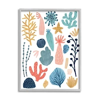 Stupell Industries Coral Reef Ocean Life Playful Pastel Sea Plants in Gray Frame Wall Art