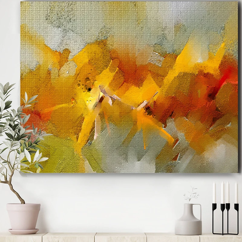 Designart - Hand Drawn Oil Brush Strokes In Yellow And Orange