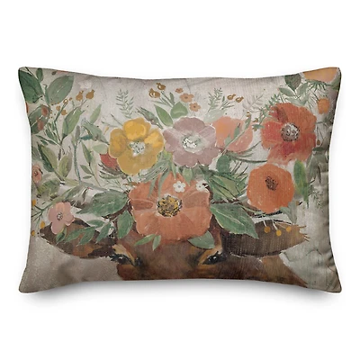 Floral Steer Horns Indoor/Outdoor Lumbar Pillow