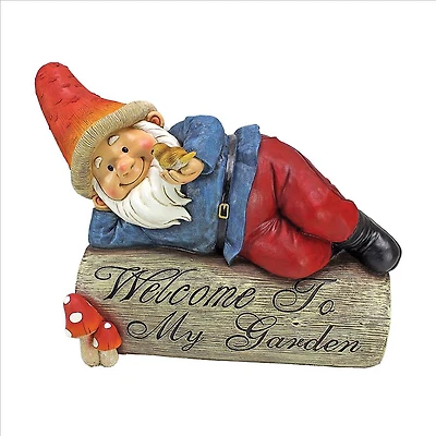 Design Toscano 13.5" Gideon the Garden Gnome Welcome Sign Statue