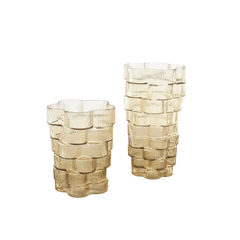 Brown Glass Ribbed Stacked Flower Vase Set
