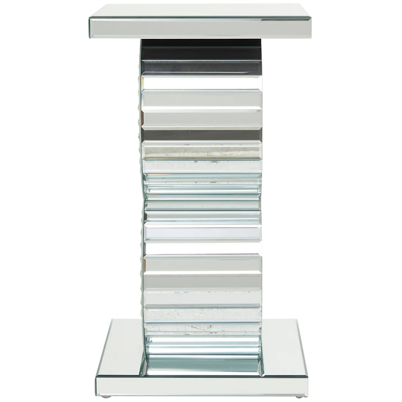 Silver Wood Mirrored Accent Table with Crystal Embellishment 16" x 16" x 28"