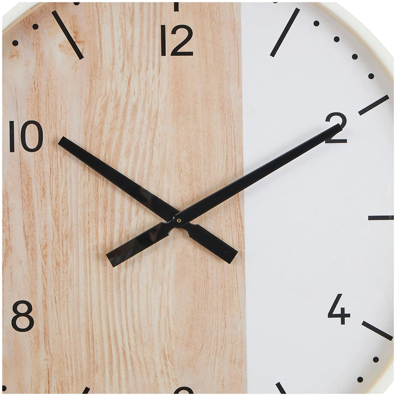 23.5" Woodgrain & White 2-Tone Wall Clock