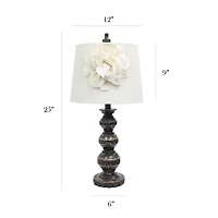 Elegant Designs Aged Bronze Stacked Ball Lamp with Linen Flower Shade