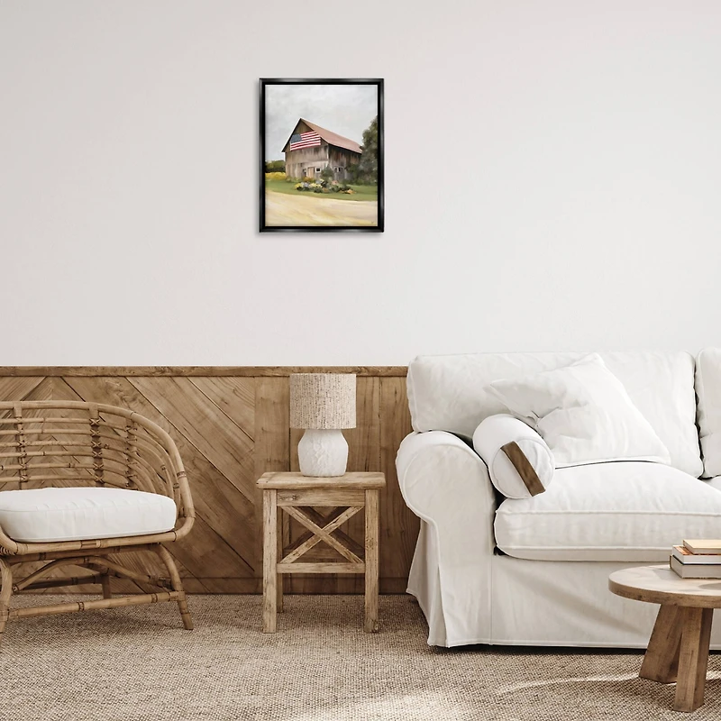 Stupell Industries Rural Americana Home Countryside Farm Flag Painting Floater Framed Art