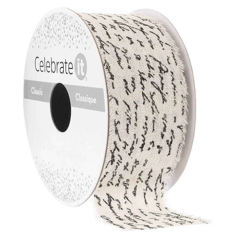 1.5" x 3yd. Natural Script Cotton Ribbon by Celebrate It™ Classic