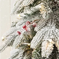 2 Pack 5ft. Pre-Lit Flocked Fir Artificial Christmas Porch Tree in Planter, Warm White Lights