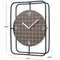 10" Black Metal Geometric Open Frame Clock with Grid Patterned Clockface