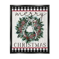 Stupell Industries Merry Christmas Tartan Wreath Framed Floater Canvas Wall Art