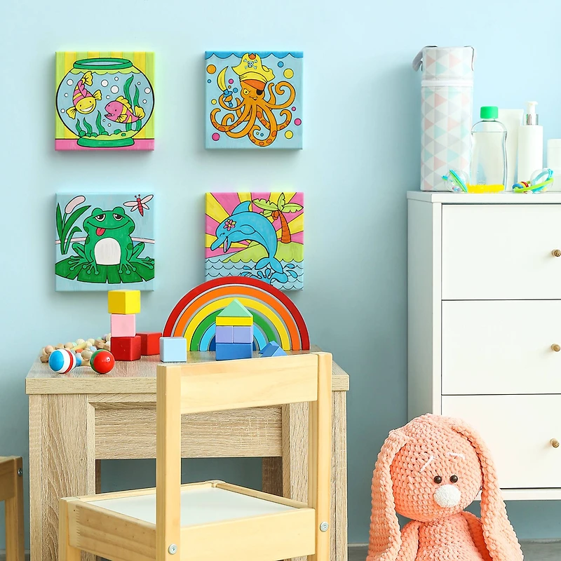 Arteza® Kids Canvas Paint Kit, 4 8x8 Canvas with Brushes & Paints Water Creatures