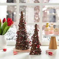 Glitzhome® Valentine's Rattan Heart & Berries Table Tree Set