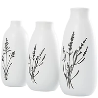 White Ceramic Vase with Black Lavender Prints Set