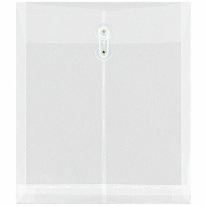 JAM Paper 9.75" x 13" Clear Plastic Button String Open End Envelopes, 6ct.