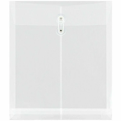 JAM Paper 9.75" x 13" Clear Plastic Button String Open End Envelopes, 6ct.