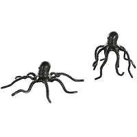Black Aluminum Metal Octopus with Textured Tentacles Sculpture Set