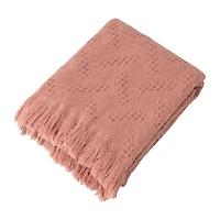 Glitzhome® Coral Pink Grid Cotton Woven Throw