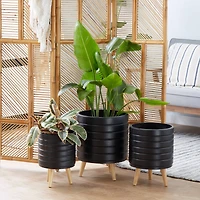 CosmoLiving by Cosmopolitan Set of 3 Black MgO Planter 18", 16", 15"