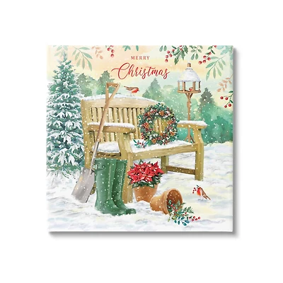 Stupell Industries Merry Christmas Winter Bench Canvas Wall Art