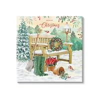 Stupell Industries Merry Christmas Winter Bench Canvas Wall Art