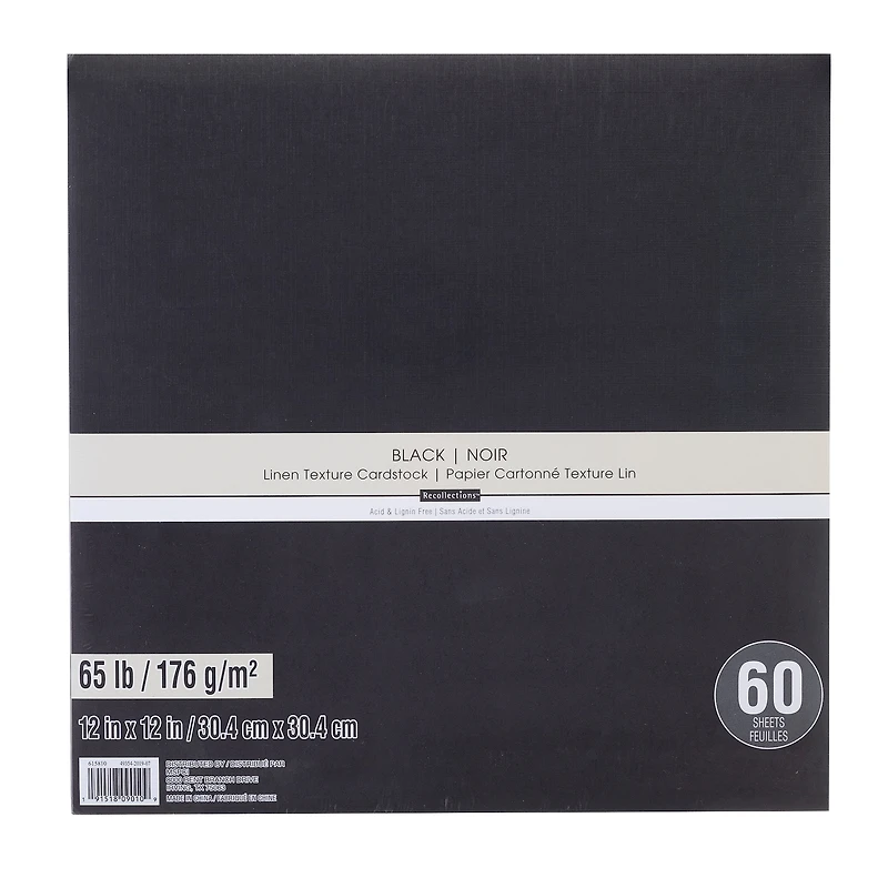 9 Packs: 60 ct. (540 total) Black 12" x 12" Linen Texture Cardstock by Recollections™