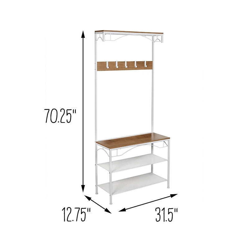 Honey Can Do White/Natural Coat Rack Bench