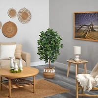 4ft. Ficus Artificial Tree in Boho Chic Handmade Natural Cotton Woven Planter with Tassels