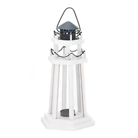 12.25" White Wooden Lighthouse Hanging Candle Lantern with Chain Detailing