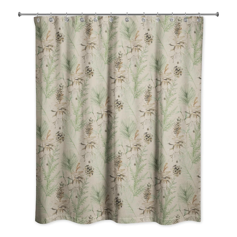 Pinecones & Greenery on Brown Shower Curtain