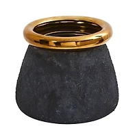 8" Stone Planter with Bronze Rim