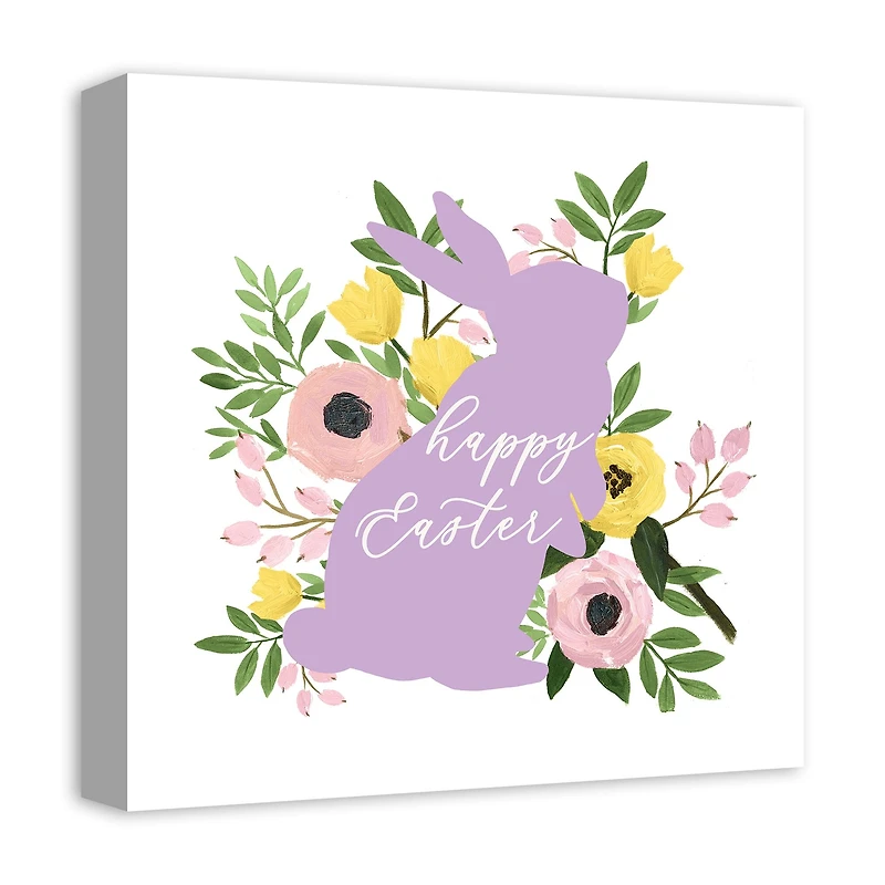 Happy Easter Floral Bunny 16" x 16" Canvas Wall Art