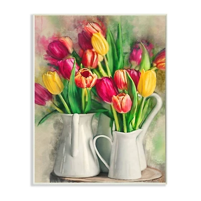 Stupell Industries Colorful Tulip Assortments in Farm Pitchers with Gray Frame Wall Plaque