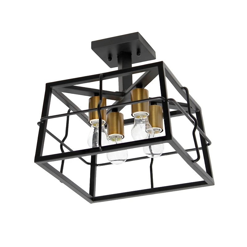 Lalia Home 12.4" Ironhouse Black 4-Light Squared Semi Flush Mount