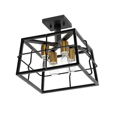 Lalia Home 12.4" Ironhouse Black 4-Light Squared Semi Flush Mount