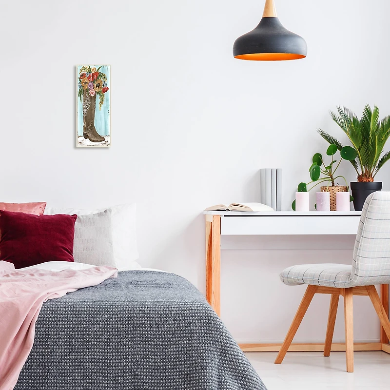 Stupell Industries Western Cowboy Boot Abstract Summer Harvest Florals Sunflowers,7" x 17"