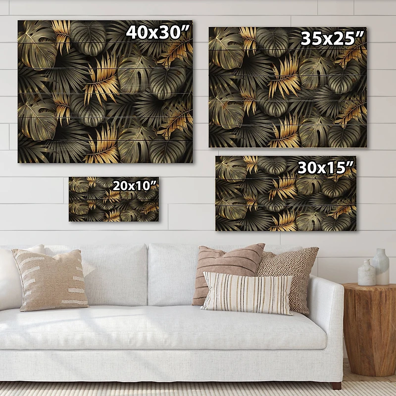 Designart - Black and Gold Tropical Leaves II