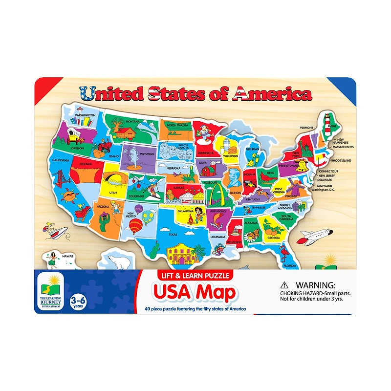 Lift & Learn Puzzle - USA Map: 40 Pcs