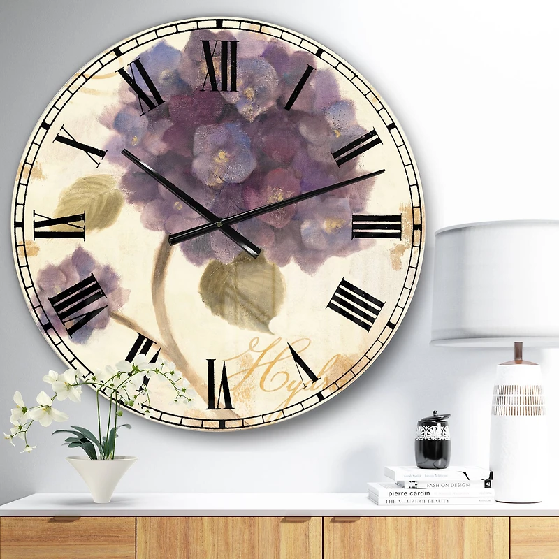 Designart 'Abundant Hydrangea Flower Ii Farmhouse Wall Clock