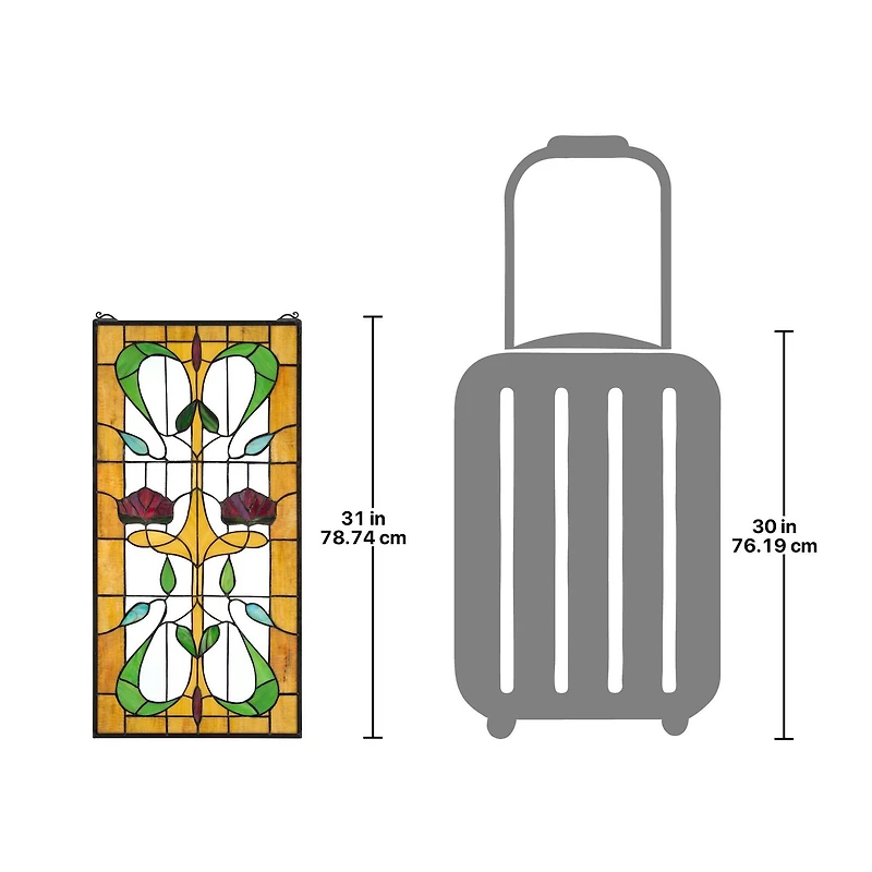 Design Toscano 31" Ruskin Rose Two Flower Tiffany-Style Stained Glass Window Hanging Décor 