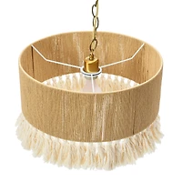Hello Honey® 16" Brown Coastal Pendant Lamp with Natural Paper Rope Shade, Fringe Detail and Iron Base