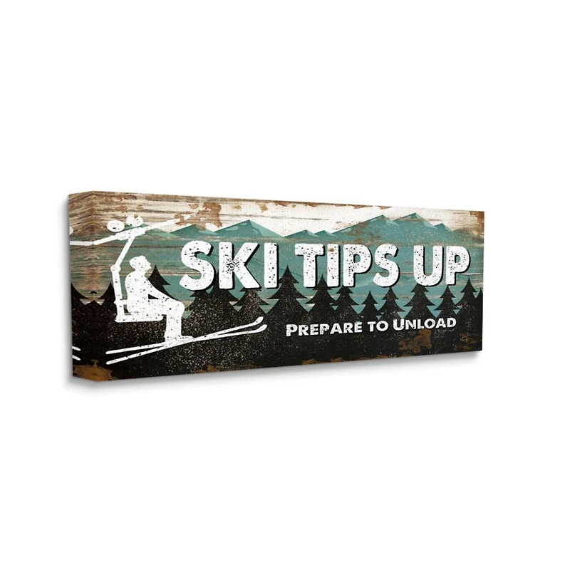 Stupell Industries Winter Rustic Ski Tips Up Sign Mountain Sports Canvas Wall Art