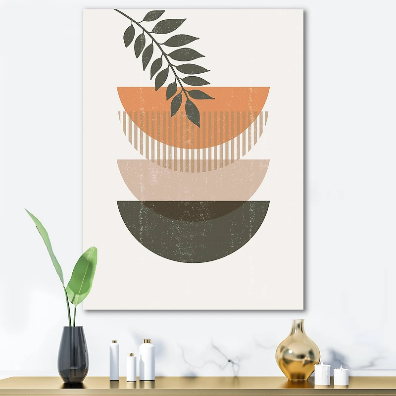 Designart - Abstract Geometrical Sun and Moon With Leaf II